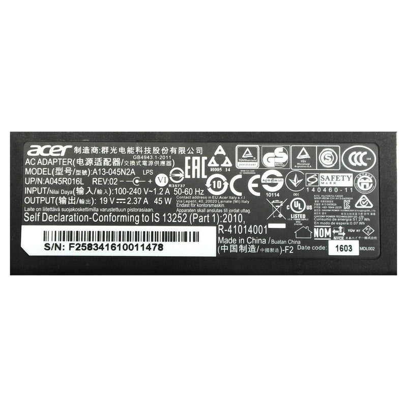 Genuine Acer Laptop Charger AC Power Adapter A13-045N2A A045R016L 3.0mm Tip 45W Computer Accessories - DailySale