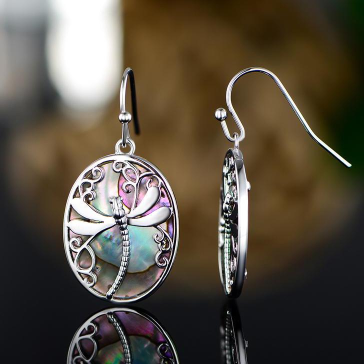 Genuine Blue Abalone Pearl Dragonfly Hook Drop Earrings Jewelry - DailySale