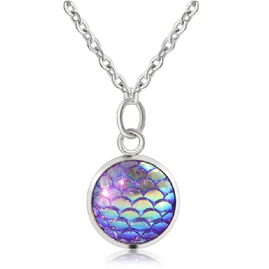 Genuine Fish Scales Rainbow Holographic Sequins Charm Pendant Chain Necklace Silver Filled High Polish Finsh Necklaces - DailySale