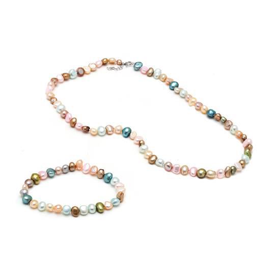 Genuine Freshwater Pearl Necklace And Bracelet Set Necklaces Multi - DailySale