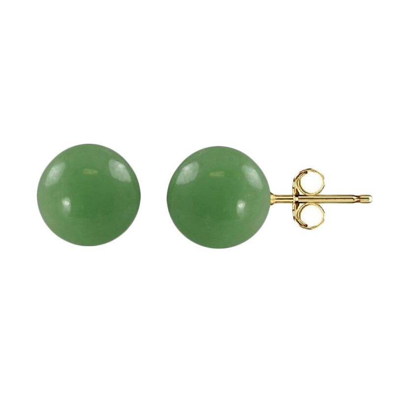 Genuine Jade Gemstone Ball Stud Earrings in 14K Gold Jewelry - DailySale