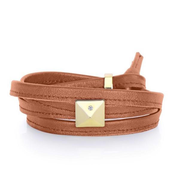 Genuine Multi Wrap Luggage Brown Leather Bracelet with Goldtone Pyramid Stud Bracelets - DailySale
