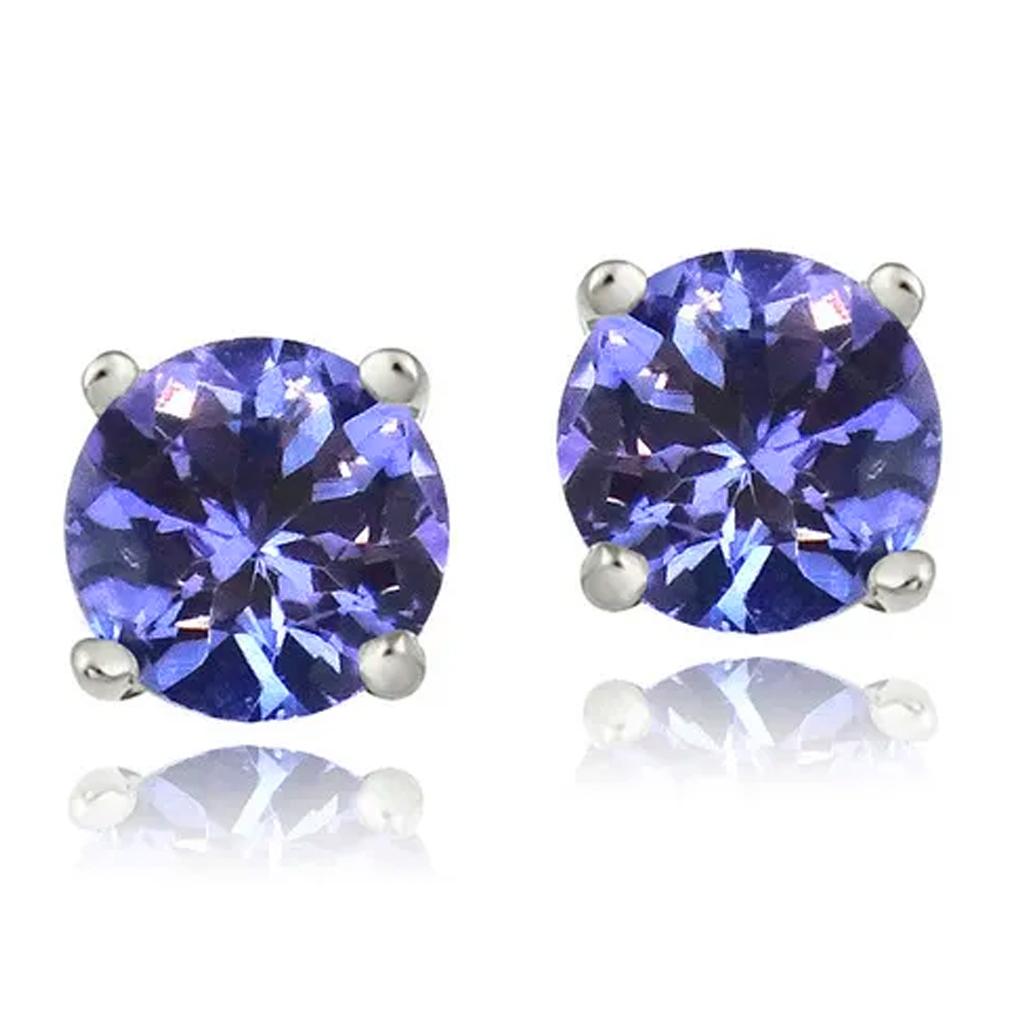 Genuine Tanzanite Round or Oval Shaped Studs Jewelry Round - DailySale