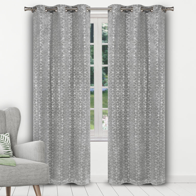Geometric Pattern Blackout Thermal Window Curtain Pair Panel Furniture & Decor Silver - DailySale