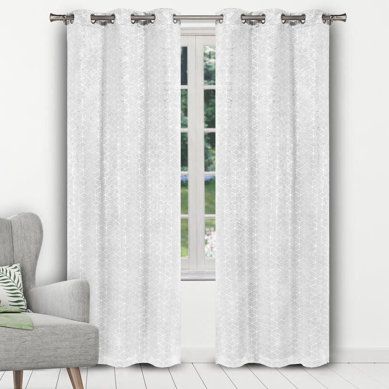 Geometric Pattern Blackout Thermal Window Curtain Pair Panel Furniture & Decor White - DailySale