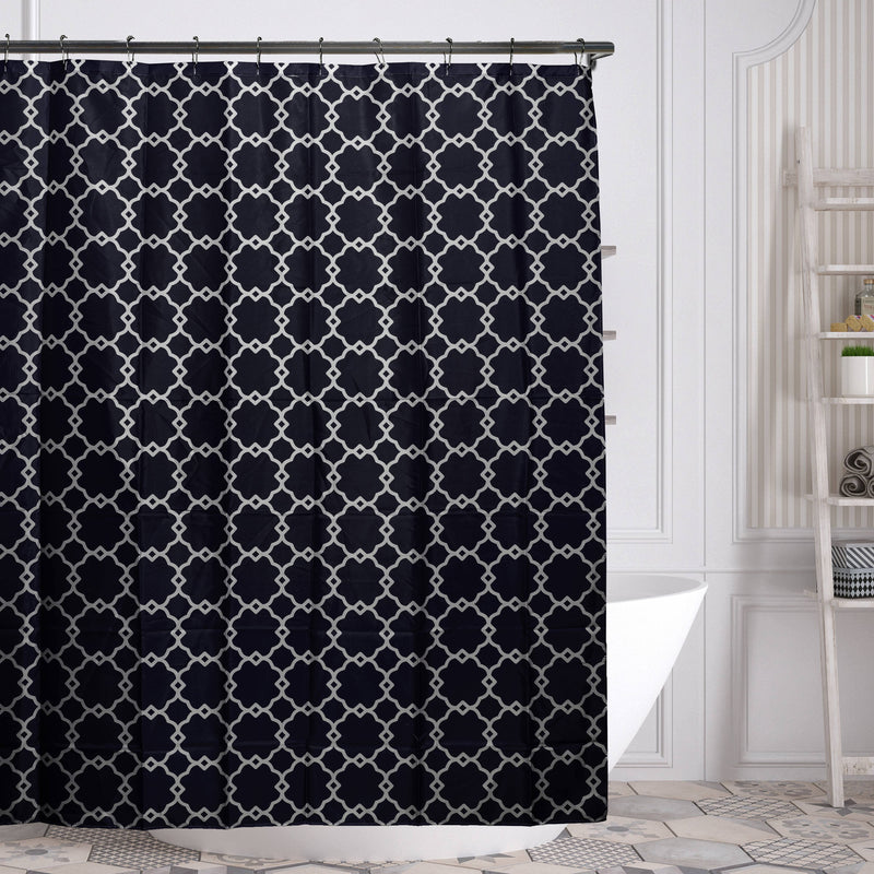Geometric-Patterned Shower Curtain with Rings - Assorted Colors Bath Navy - DailySale