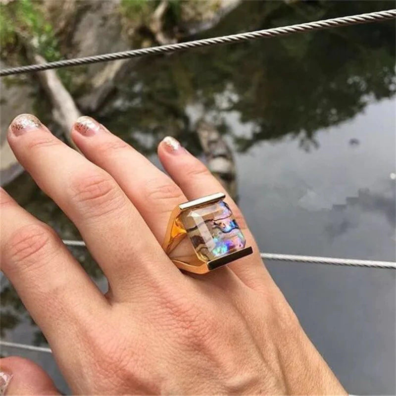 Geometric Square Color Shell Ring Bohemia Personality Exaggerated Fashion Rings Rings A - DailySale