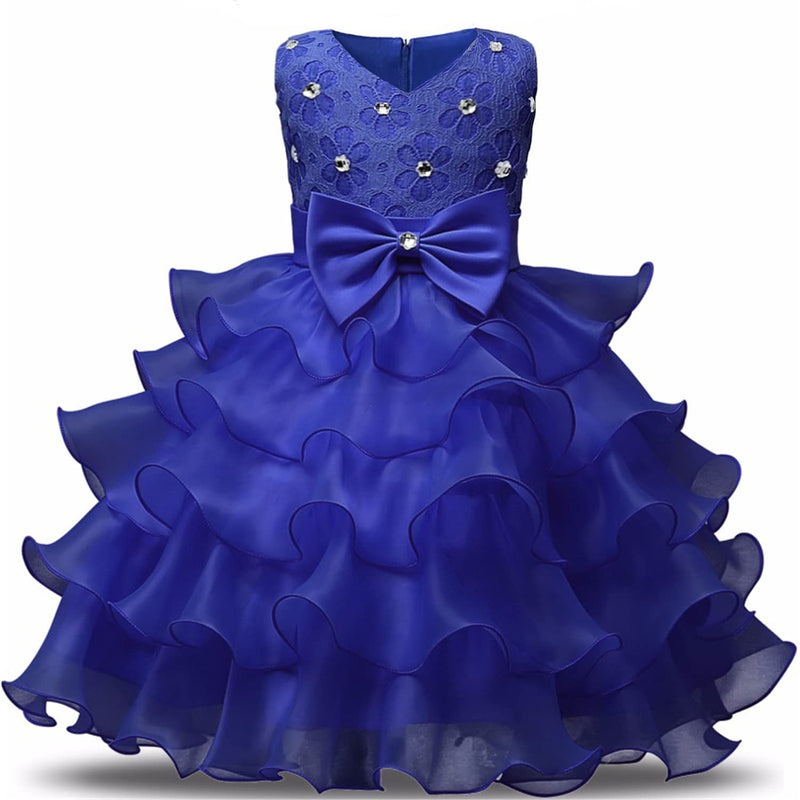 Girl Dress Kids Ruffles Lace Party Wedding Gown Kids' Clothing Blue 6-12 Months - DailySale