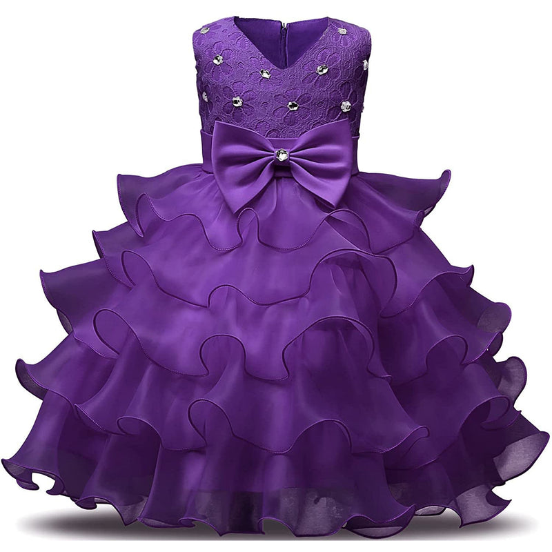 Girl Dress Kids Ruffles Lace Party Wedding Gown Kids' Clothing Deep Purple 6-12 Months - DailySale