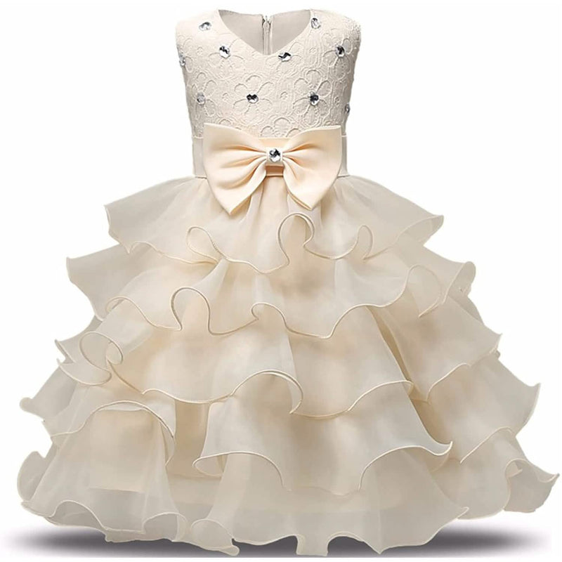 Girl Dress Kids Ruffles Lace Party Wedding Gown Kids' Clothing Yellow 6-12 Months - DailySale
