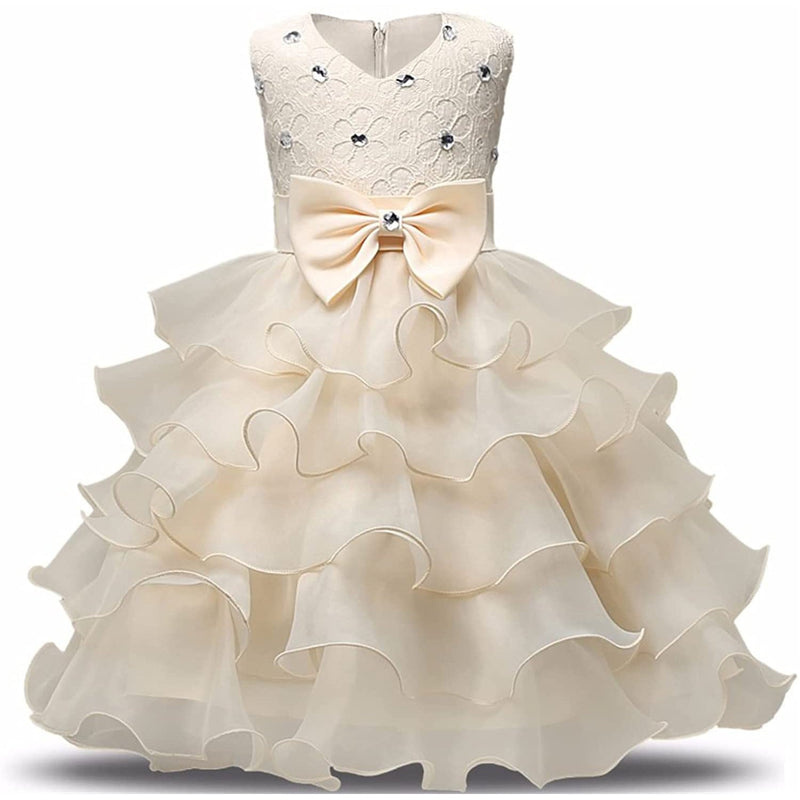 Girl Dress Kids Ruffles Lace Party Wedding Gown Kids' Clothing Yellow 6-12 Months - DailySale