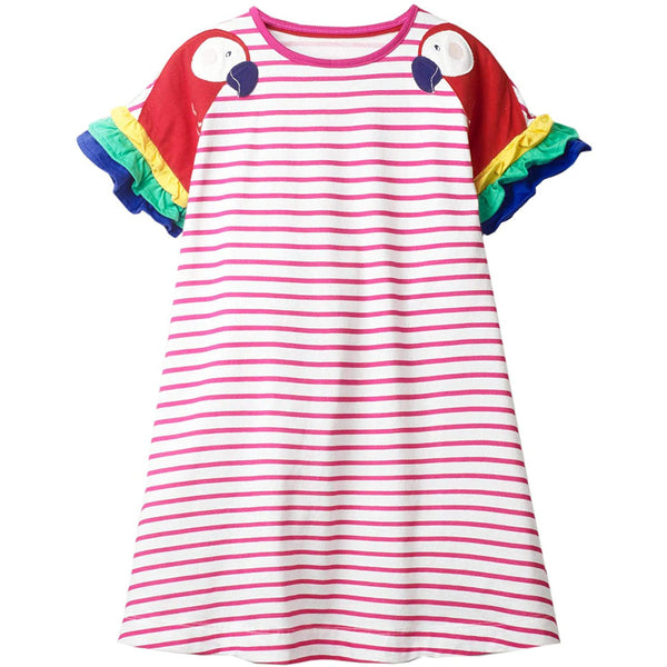 Girls Cotton Long Sleeve Casual Cartoon Appliques Striped Jersey Dress Kids' Clothing 2 T - DailySale