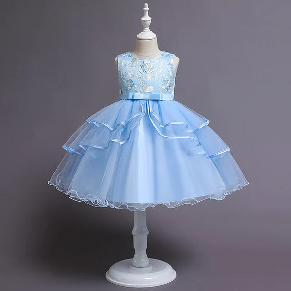 Girls' Patchwork Mesh Bow Party Dress Kids' Clothing Blue 2-3 Years - DailySale