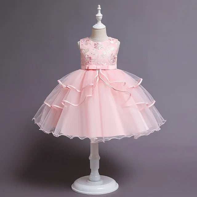 Girls' Patchwork Mesh Bow Party Dress Kids' Clothing Pink 2-3 Years - DailySale