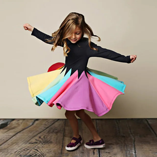 Girls' Rainbow Casual Dress Kids' Clothing Black 1-2 Years - DailySale