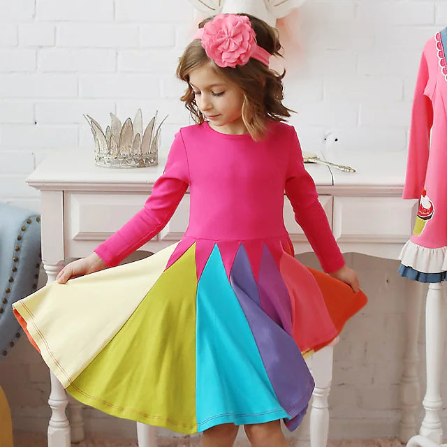 Girls' Rainbow Casual Dress Kids' Clothing Fuchsia 1-2 Years - DailySale