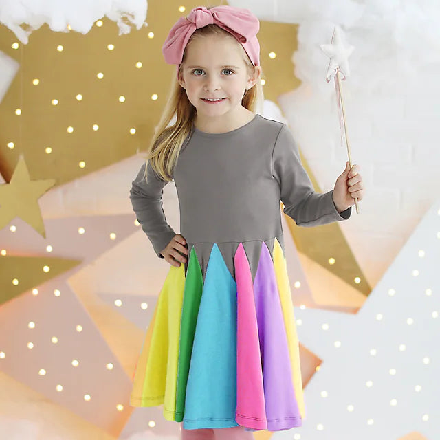 Girls' Rainbow Casual Dress Kids' Clothing Gray 1-2 Years - DailySale