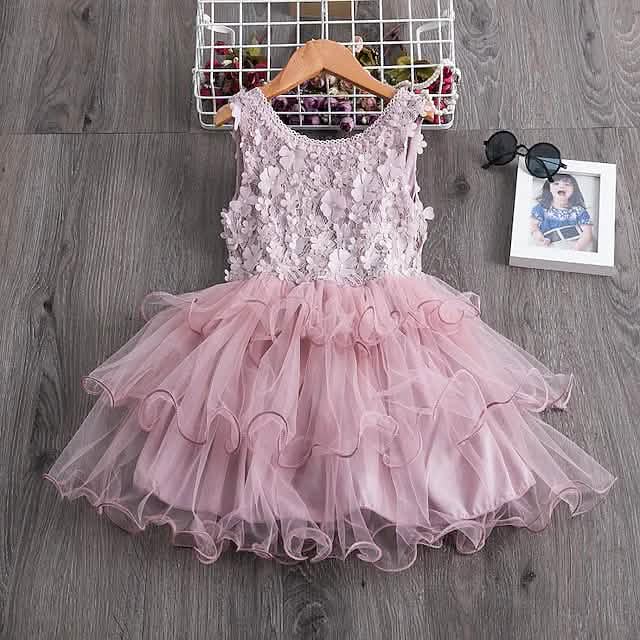 Girls' Ruffle Mesh Embroidered Dress Kids' Clothing Pink 3-4 Years - DailySale