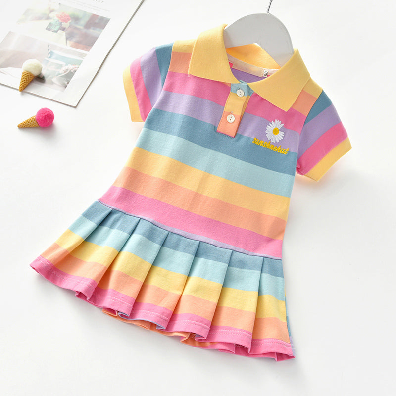 Girls Turn-Down Collar Summer Dress Kids' Clothing 4 L Flower 2T-90 - DailySale