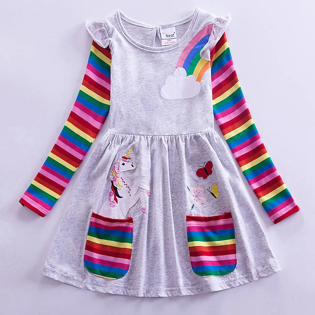 Girls' Unicorn Rainbow Flower Dress Kids' Clothing Gray 3-4 Years - DailySale