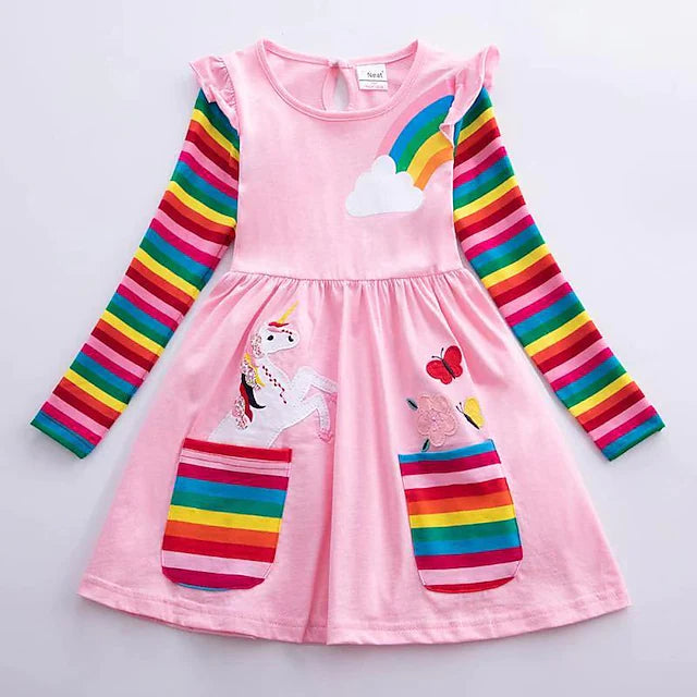 Girls' Unicorn Rainbow Flower Dress Kids' Clothing Pink 3-4 Years - DailySale
