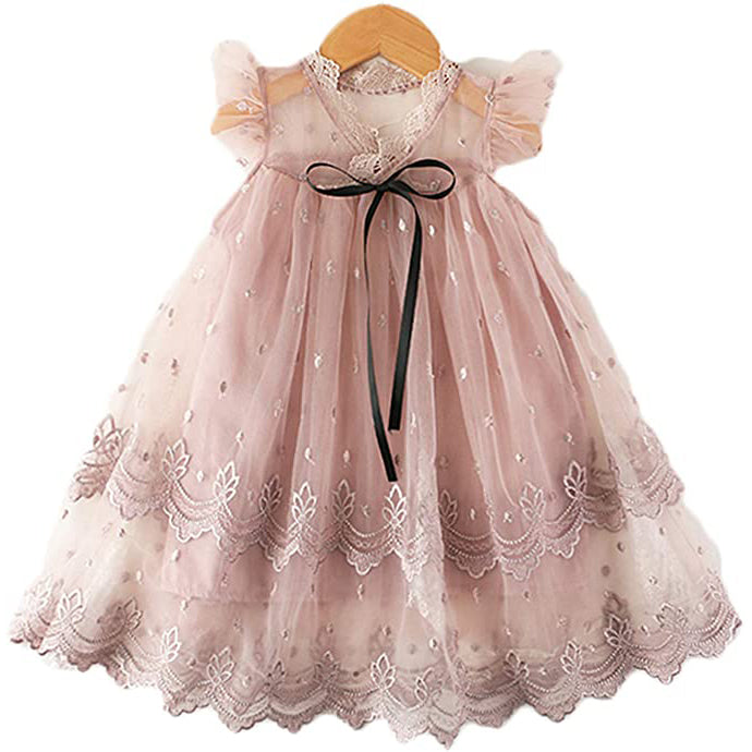 Girl's Wedding Lace Tulle Vintage Dress Kids' Clothing Pink 2-3 T - DailySale