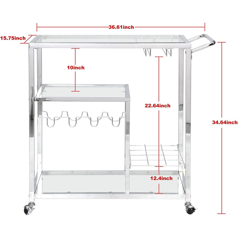 Glass Bar Cart with Wine Rack & Glass Holder Furniture & Decor - DailySale