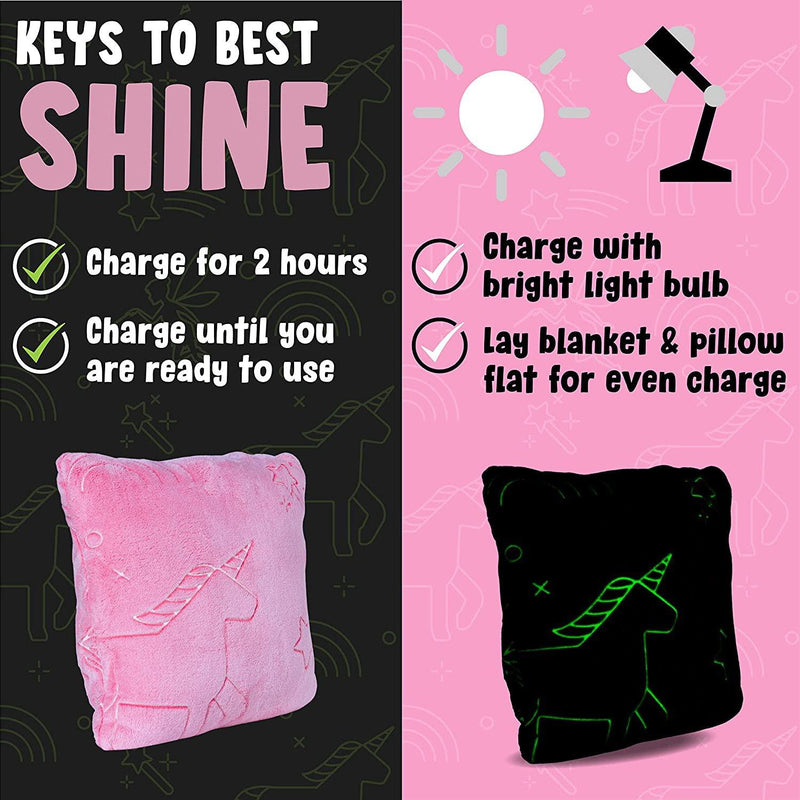 Glo-Fun Glow in the Dark Unicorn Blanket and Pillow Bag Bedding - DailySale