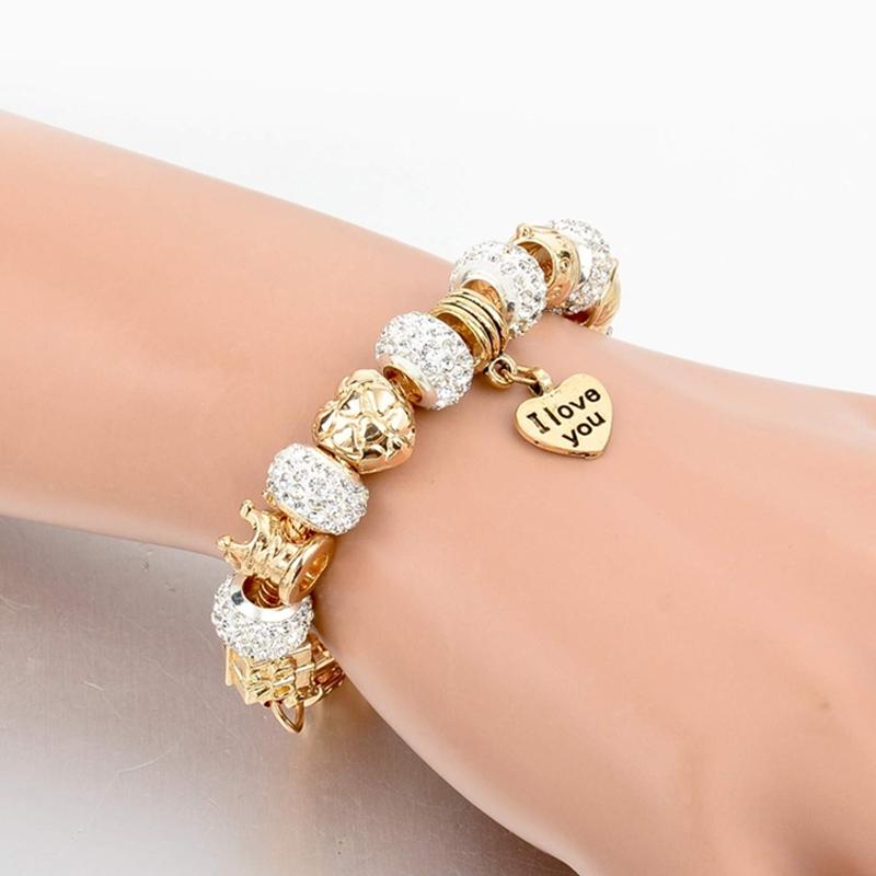 Gold Austrian Crystal "I Love You" Charm Bracelet Jewelry - DailySale