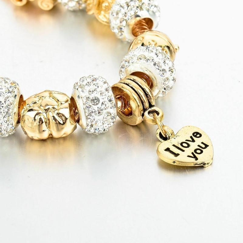 Gold Austrian Crystal "I Love You" Charm Bracelet Jewelry - DailySale