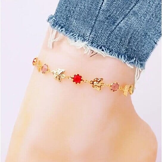 Gold Butterfly with Multi Color Crystal Stone Ankle Bracelet Bracelets - DailySale