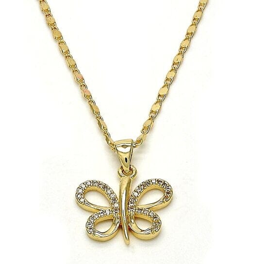 Gold Filled Fancy Necklace Butterfly Design with White Micro Pave Polished Finish Golden Tone Necklaces - DailySale