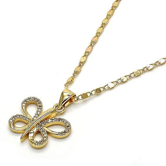 Gold Filled Fancy Necklace Butterfly Design with White Micro Pave Polished Finish Golden Tone Necklaces - DailySale