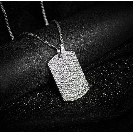 Gold Filled High Polish Finsh Men's Pendant Filled Iced Out Micro-Pave Gold Color Charm Square Tag Necklace With Chain Necklaces - DailySale