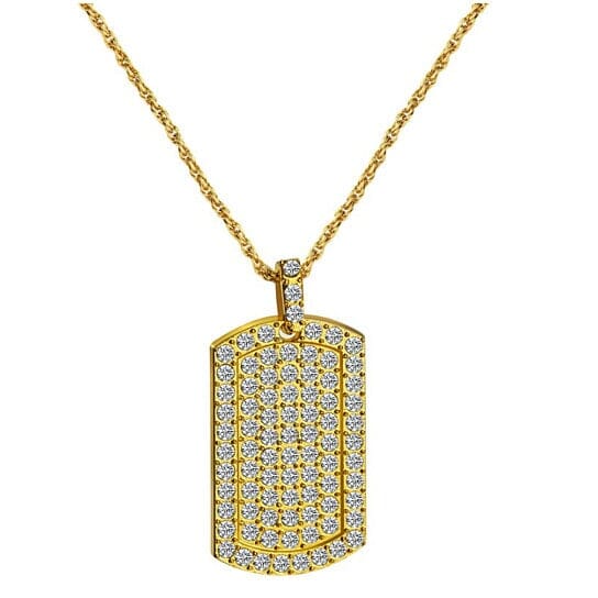 Gold Filled High Polish Finsh Men's Pendant Filled Iced Out Micro-Pave Gold Color Charm Square Tag Necklace With Chain Necklaces Gold - DailySale