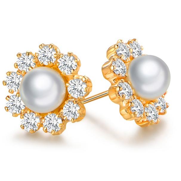 Gold Plated Cultured Pearl Stud Earrings Jewelry - DailySale