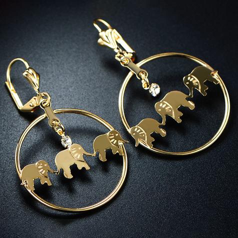 Gold Plated Elephant Dangle Earrings Made with Swarovski Crystals Jewelry - DailySale