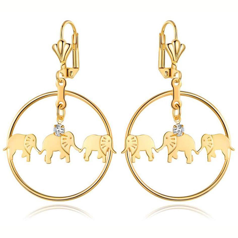 Gold Plated Elephant Dangle Earrings Made with Swarovski Crystals Jewelry - DailySale