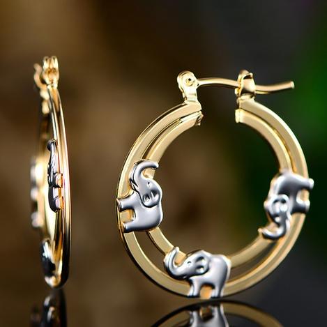Gold Plated Elephant Stamp Hoop Earrings Jewelry - DailySale
