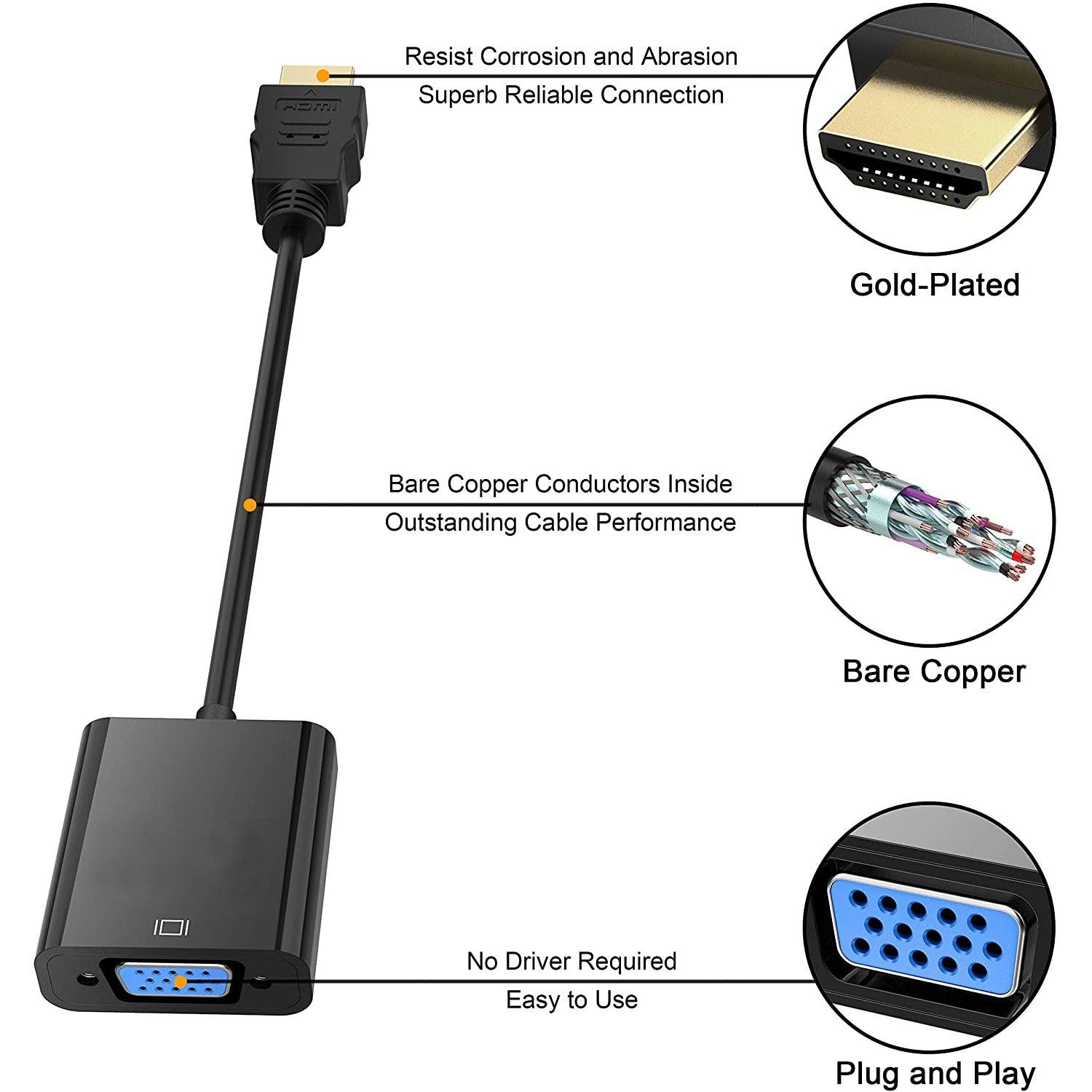 Gold Plated HDMI to VGA Adapter Computer Accessories - DailySale