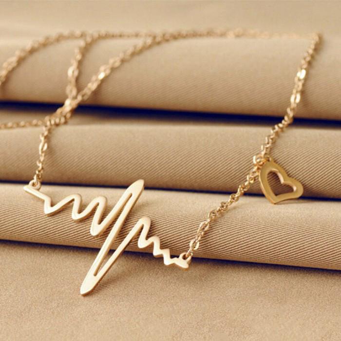 Gold Tone Heartbeat Necklace Necklaces - DailySale