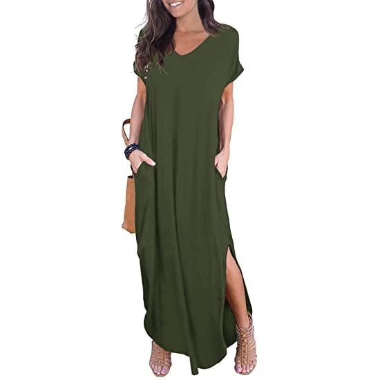GRECERELLE Women's Casual Loose Pocket Split Maxi Dress Women's Clothing Army Green S - DailySale