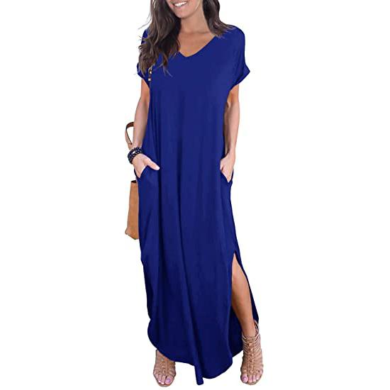 GRECERELLE Women's Casual Loose Pocket Split Maxi Dress Women's Clothing Royal Blue S - DailySale