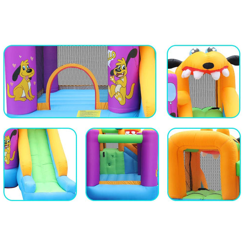 Green Dog Bouncy Castle House Slide and Jump 450W Blower Toys & Games - DailySale