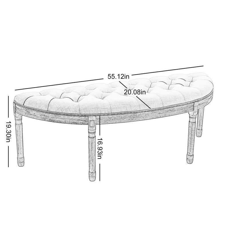 Half Moon French Vintage Bench with Padded Seat & Rubberwood Legs Furniture & Decor - DailySale