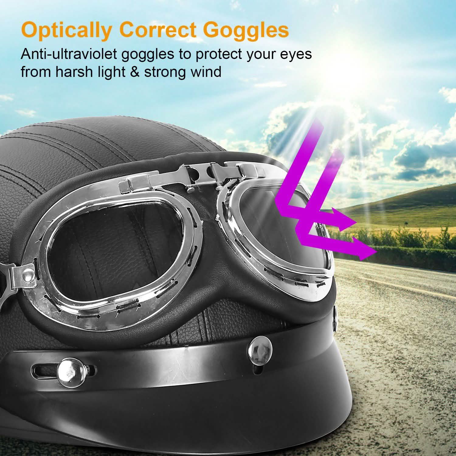 Half Motorcycle Helmet with Pilot Goggles Sports & Outdoors - DailySale
