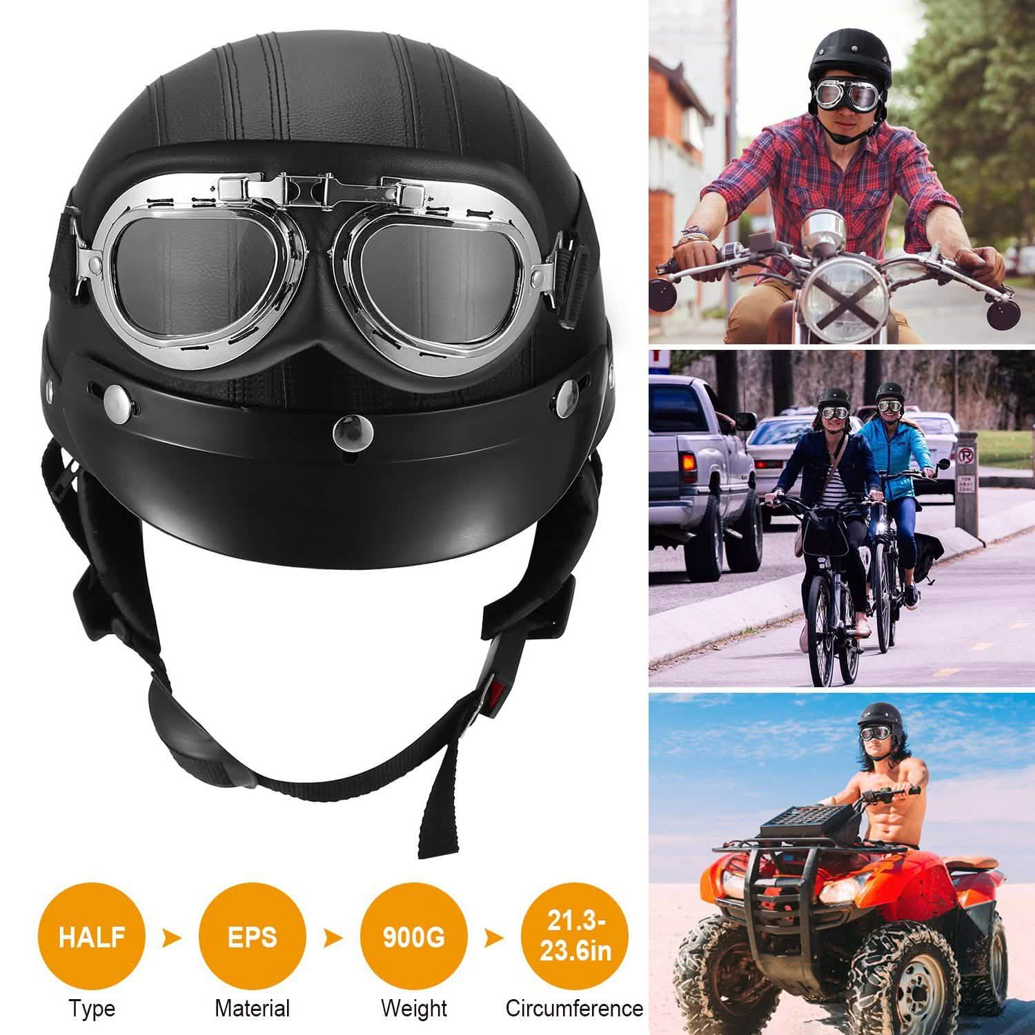Half Motorcycle Helmet with Pilot Goggles Sports & Outdoors - DailySale