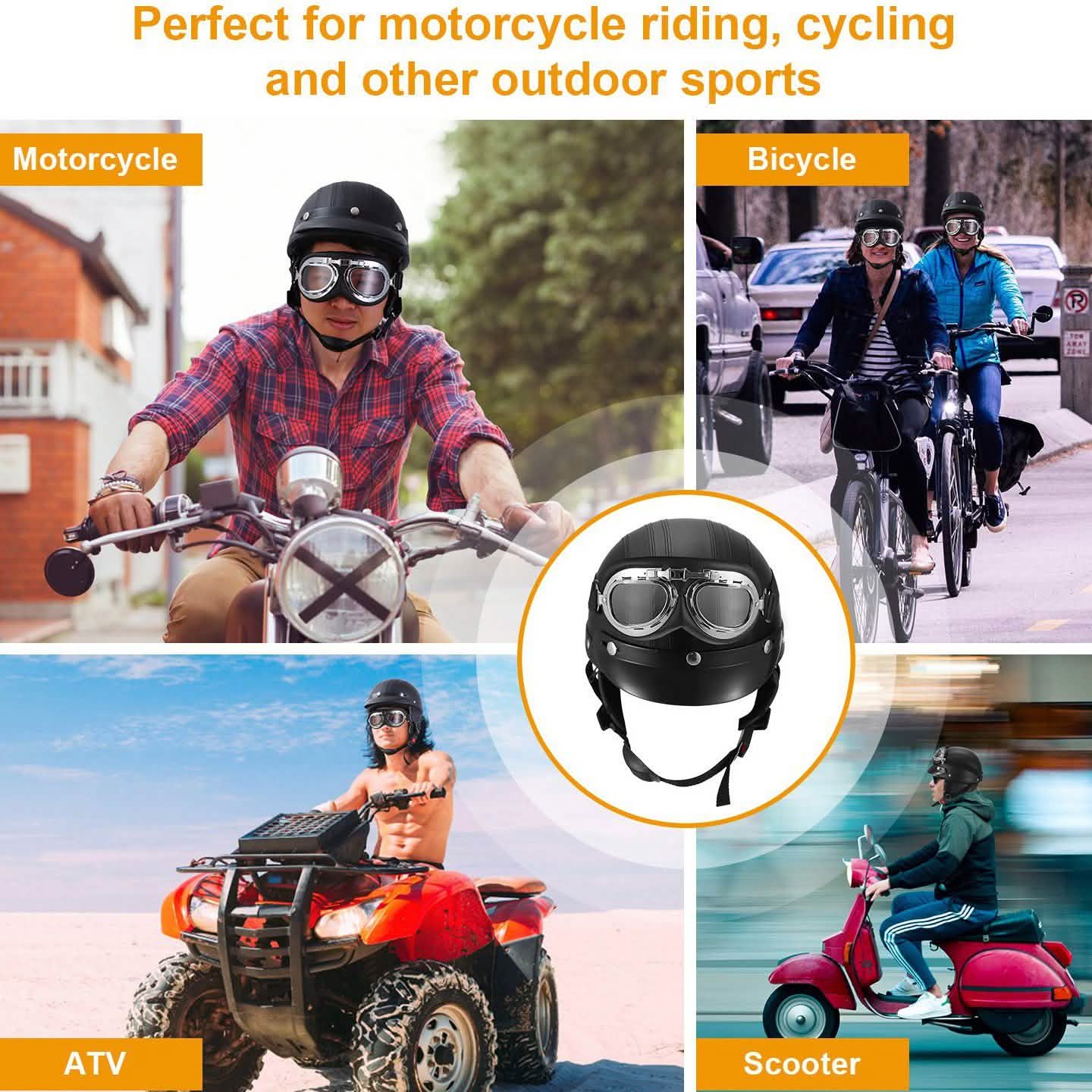 Half Motorcycle Helmet with Pilot Goggles Sports & Outdoors - DailySale