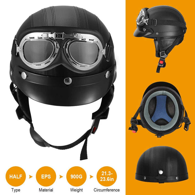 Half Motorcycle Helmet with Pilot Goggles Sports & Outdoors - DailySale