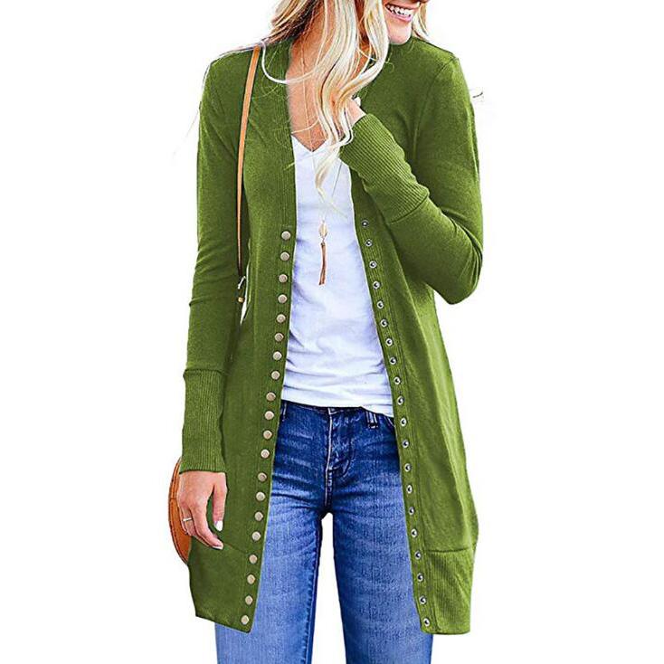 Halife Women's Long Sleeve Snap Button Down Knit Ribbed Neckline Cardigan Sweater Women's Clothing Green S - DailySale